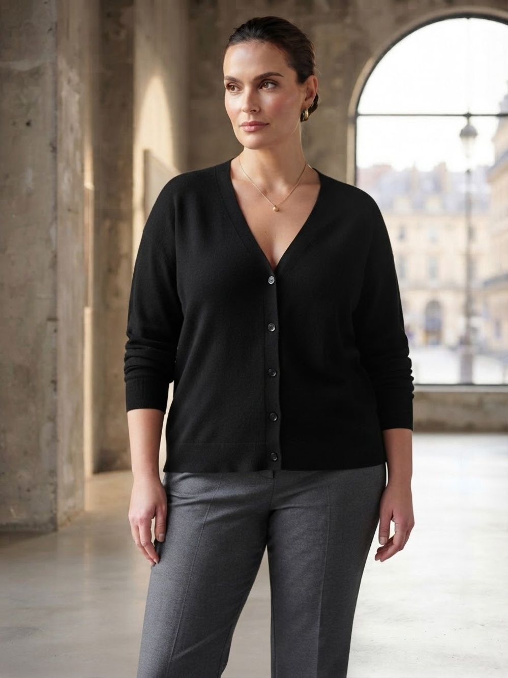 Banana Republic Black V-Neck Button Cardigan Sweater